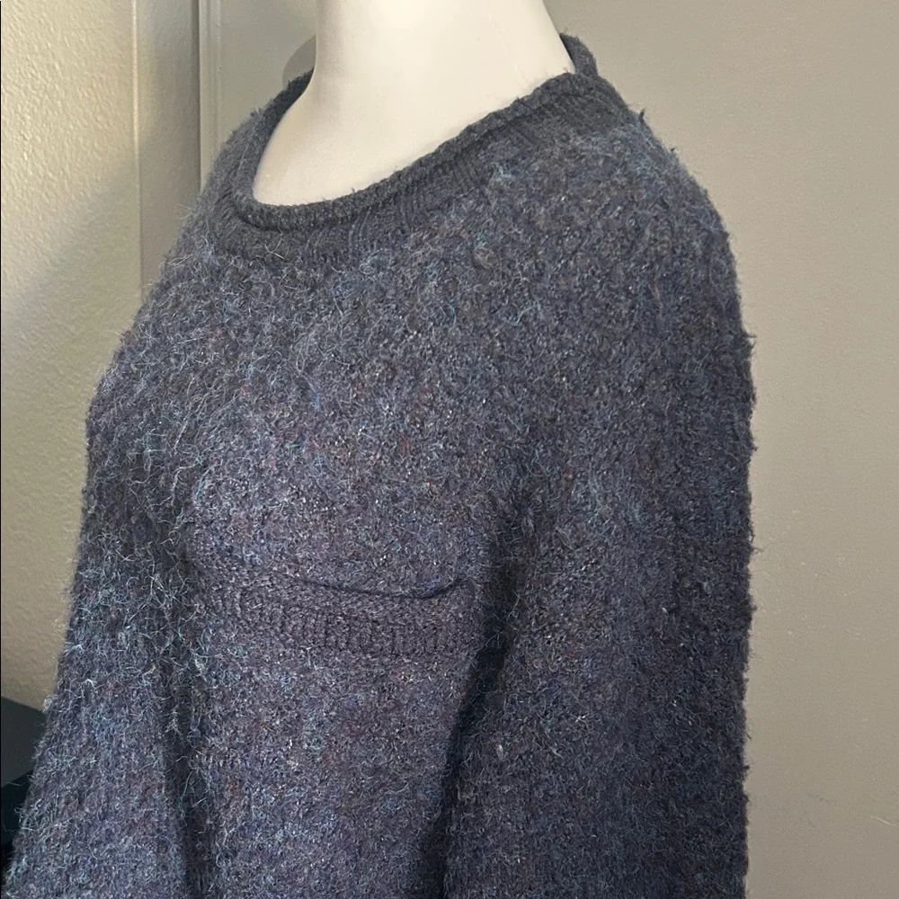 a.n.a. Women's Cozy Fuzzy Blue Wool Blend Split Rolled Hem Sweater - Picture 3 of 10